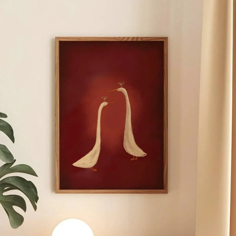 1pc Canvas Painting frameless Red Duck Frameless Wall Art Print, Minimalistic Cocktail Art, Animal Illustration, Bar Cart Decor,