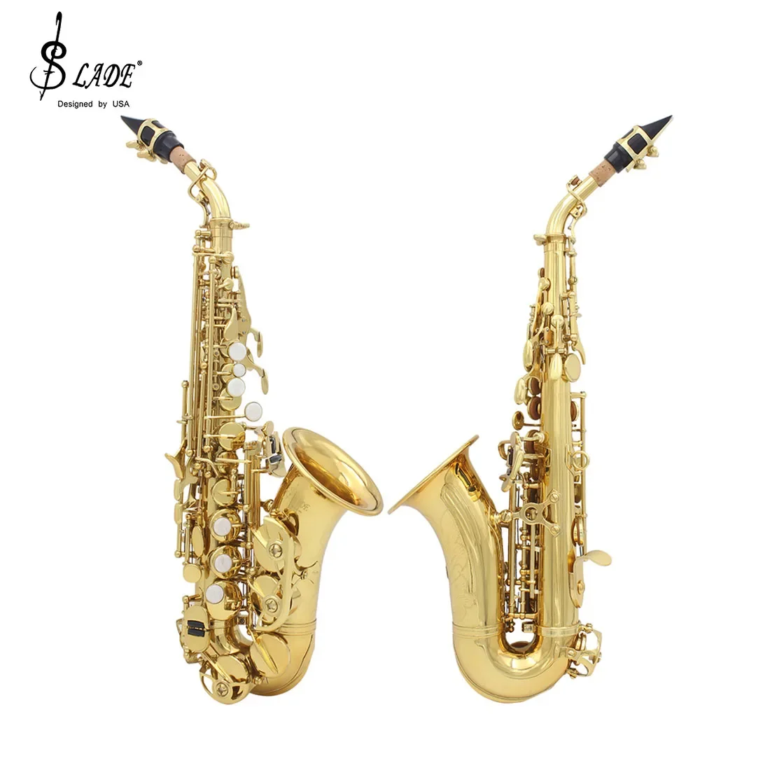 SLADE Soprano Saxophone Brass Lacquered Gold Bb Adjustment Soprano Saxophone Woodwind Musical Instrument with Accessories