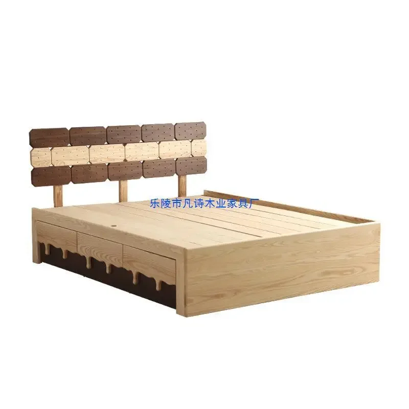 

North American black walnut ash wood bed, Nordic modern simple full solid wood biscuit double bed