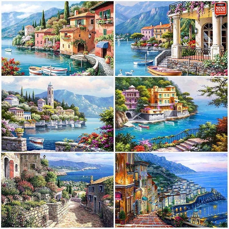 Scenery DIY Diamond Painting Seaside Castle Embroidery Mosaic Cross Stitch Kit Full Drill Diamond Rhinestones Picture Home Decor