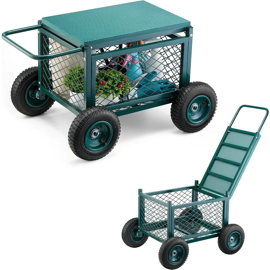 

Heavy Duty Rolling Garden Cart with Seat and Wheels for Outdoor Use on Lawn Patio and Backyard Supports up to 400 LBS Durable M