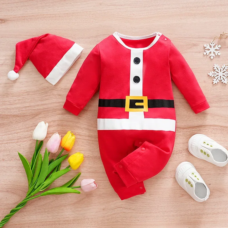 Christmas Baby Costumes Santa Claus Cosplay Clothing Jumpsuits with Hat Red Green Newborn Baby Crawling Pants New Year Gifts