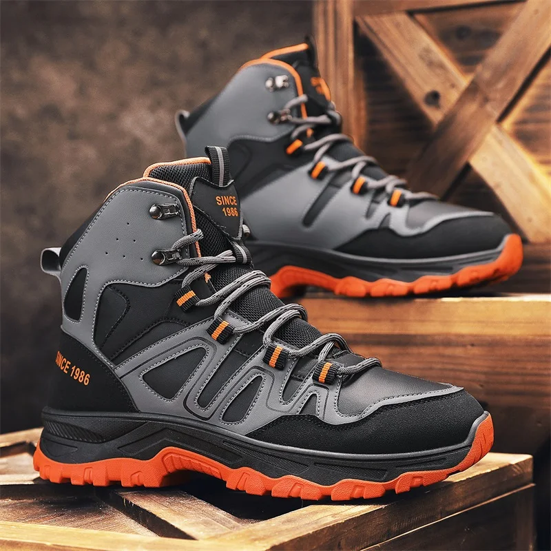 

Autumn Winter Men Shoes High Cut Workwear Boots Anti Slip Hiking Boots Trendy Shoes Versatile Casual British Style Hiking Boots