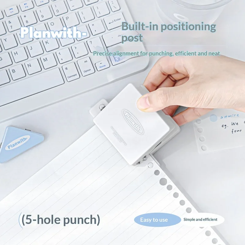Planwith 5 Hole Puncher Multifunctional Portable For Loose Leaf Notebook Office Stationery Binder Paper Punching Tool