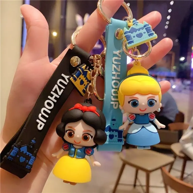 Disney Cartoon Princess Keychain Mermaid Snow White Elsa Pendant Car Keyrings Mobile Phone Bag Pendant Jewelry Kids Gifts