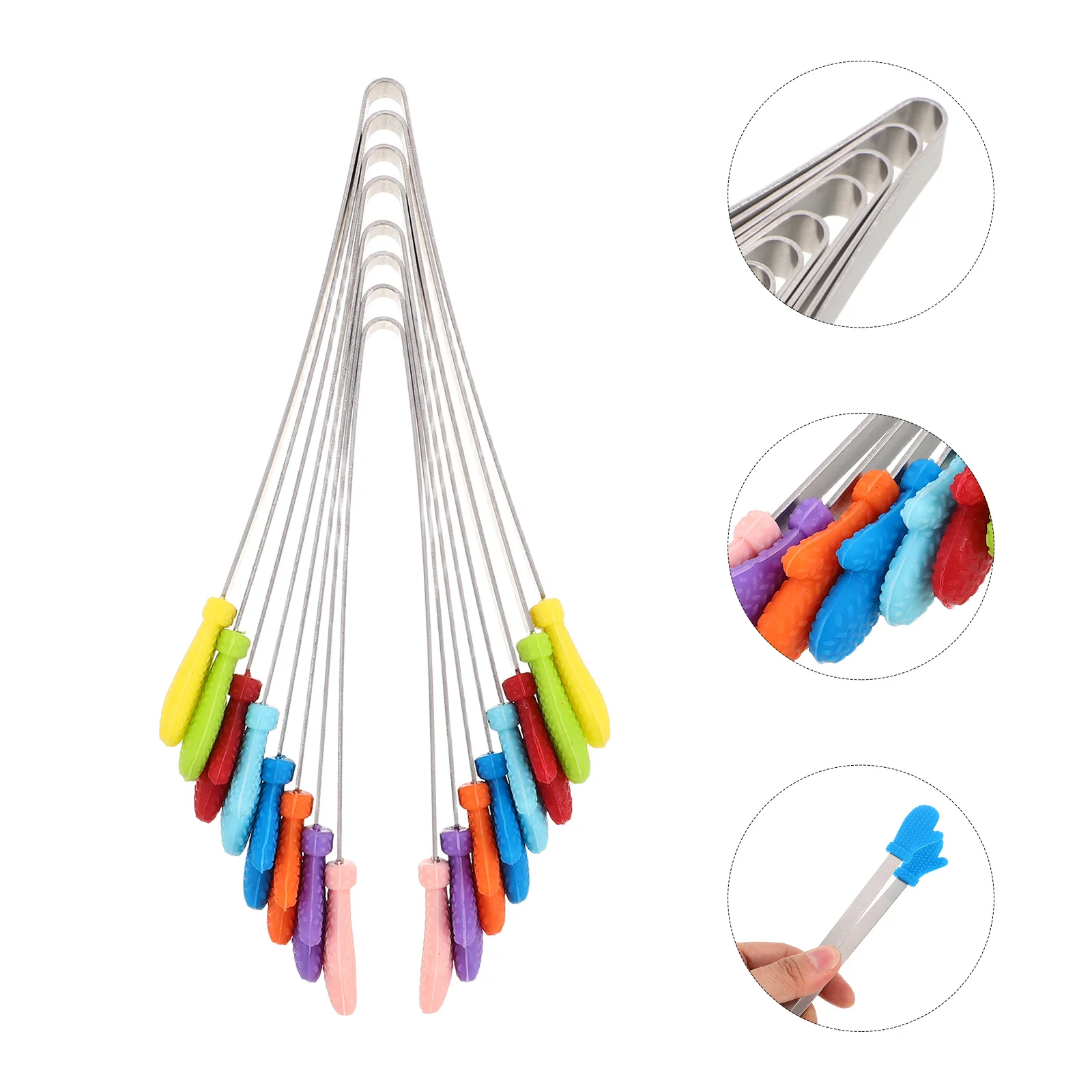 

8Pcs Silicone Mini Tongs Stainless Steel Food Safe Antislip Grip for Snacks Appetizers Bbq Grilling Silicone Tipped Tongs