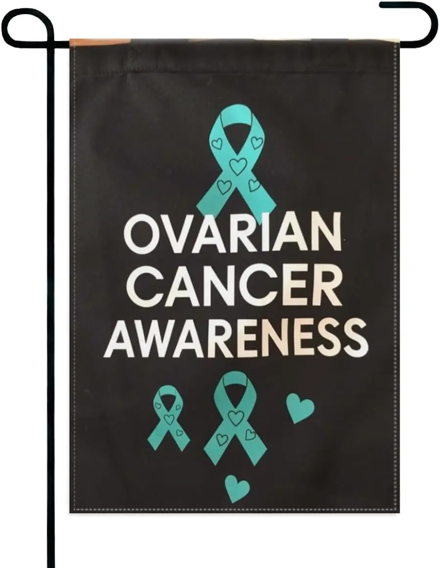 Ovarian Cancer Awareness Garden Flag 12x18 Inch Double Sided – Teal Ribbon Support Yard Decoration for Outdoor Lawn & Pa xxl