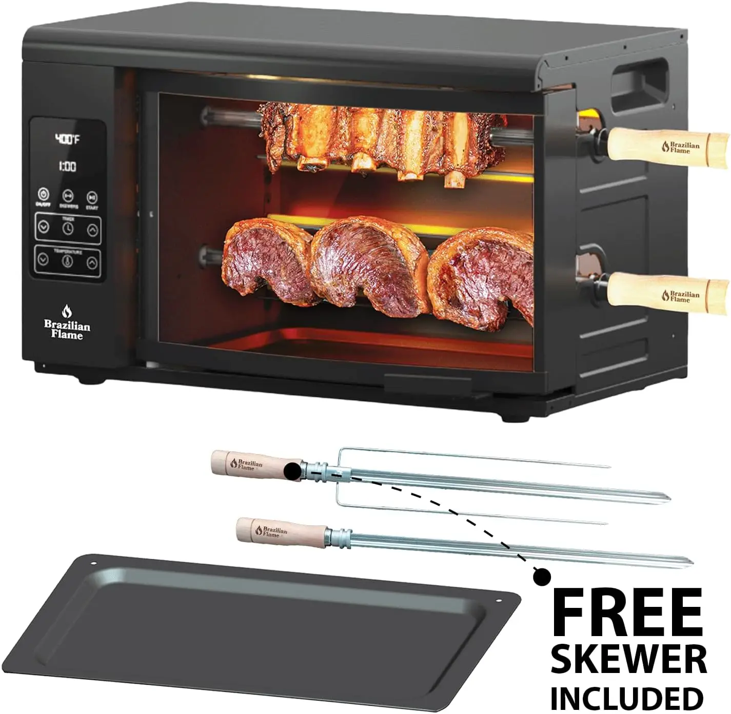 Vertical Electric Rotisserie Oven, Countertop Auto-Rotating Shawarma Grill, Indoor Adjustable Temperature, 8 lb Capacity for Mea