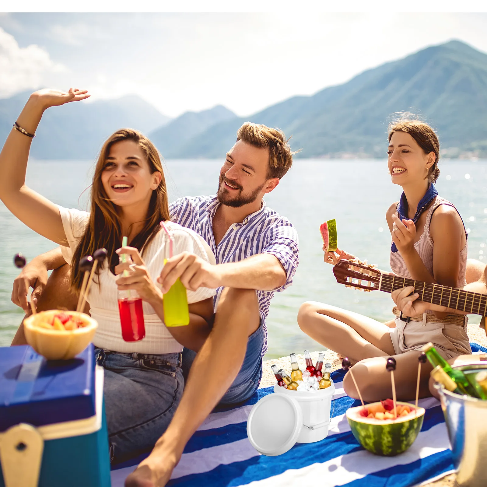 

2 Pcs Sealed Bucket Food Buckets with Handle Reusable Pail Storage Plastic