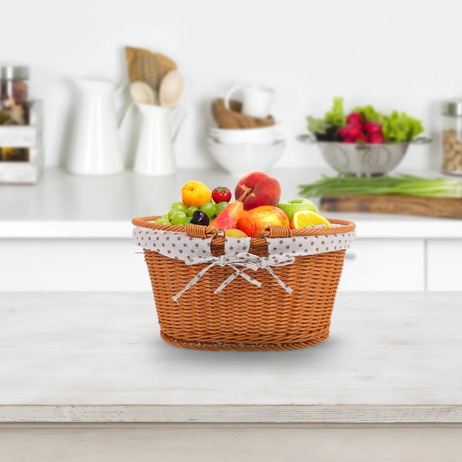 

Imitation Rattan Hand-Woven Basket Natural Picnic Fruit Bread Storage Organizer Desktop Kitchen Pantry Container