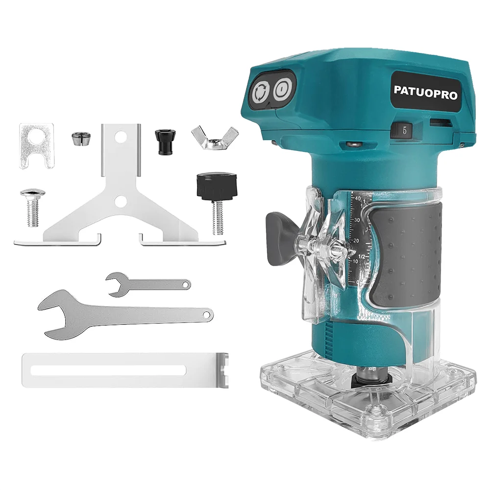 Brushless Electric Trimmer 5 Speed Adjustable Cordless Wood Router Milling Engraving Slotting Machine For Makita 18V Battery