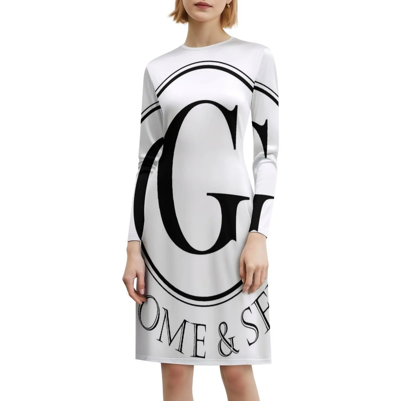 Gaun Pesta Elegan Wanita Logo Grimoire Publishing Ltd Gaun Model A-Line Dengan Pilihan Pendek/Panjang/Tanpa Lengan Grimoire Publishing