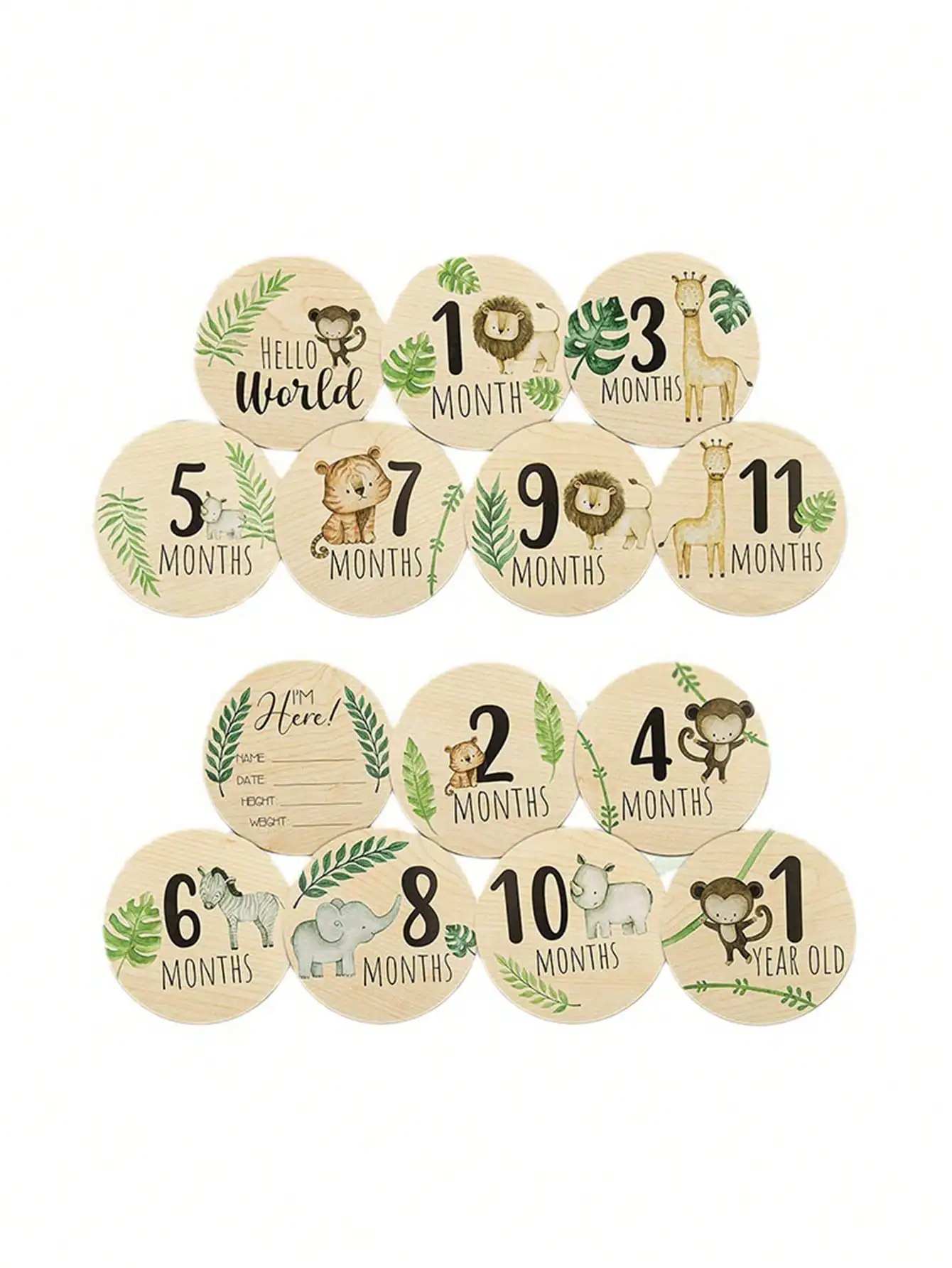 7 Wooden Baby Monthly Milestone Cards Wooden Welcome Newborn Photography Props Month Round Sign Props