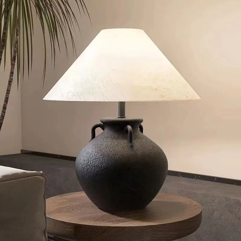 Wabi-sabi Classical Ceramic Table Lamp Clay Pot Retro Design Living Room Bedroom Bedside Lighting Project Hotel Decorative Lamp