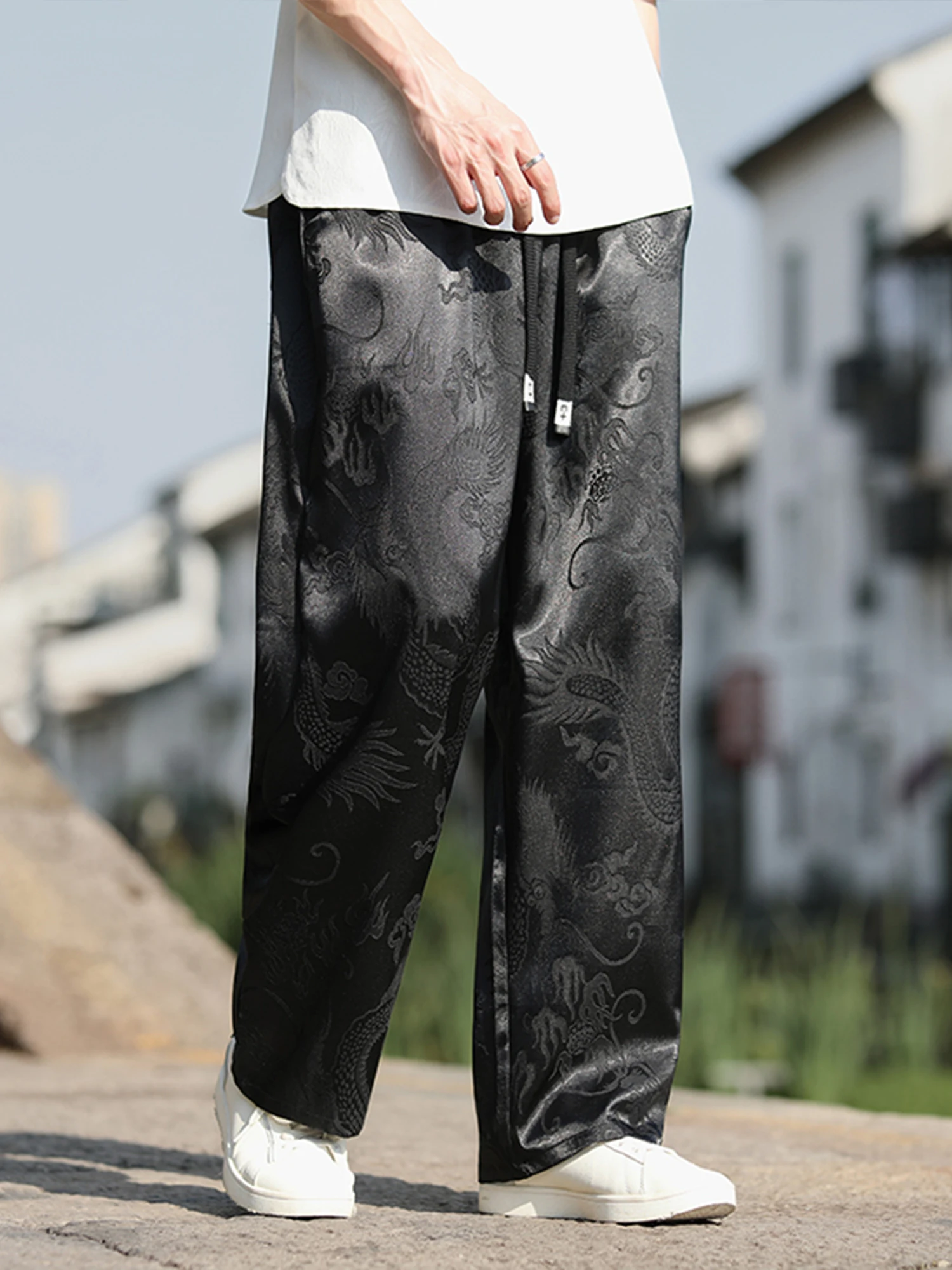 

Повседневные прямые брюки для мужчин больших размеров, летние новые свободные брюки для тай-чи, дышащие, комфортные, удлиненные, с эффектом похудения