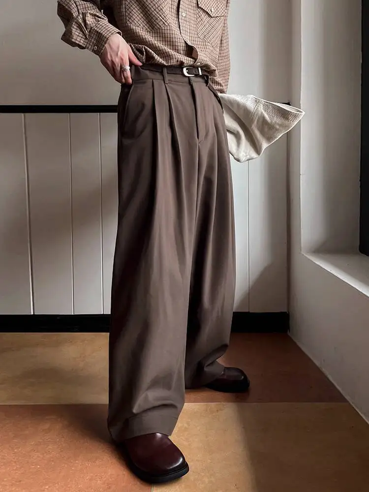 

SYUHGFA мужские повседневные прямые костюмные брюки в корейском стиле, однотонные брюки, винтажные широкие свободные мужские брюки, осень 2023 г.