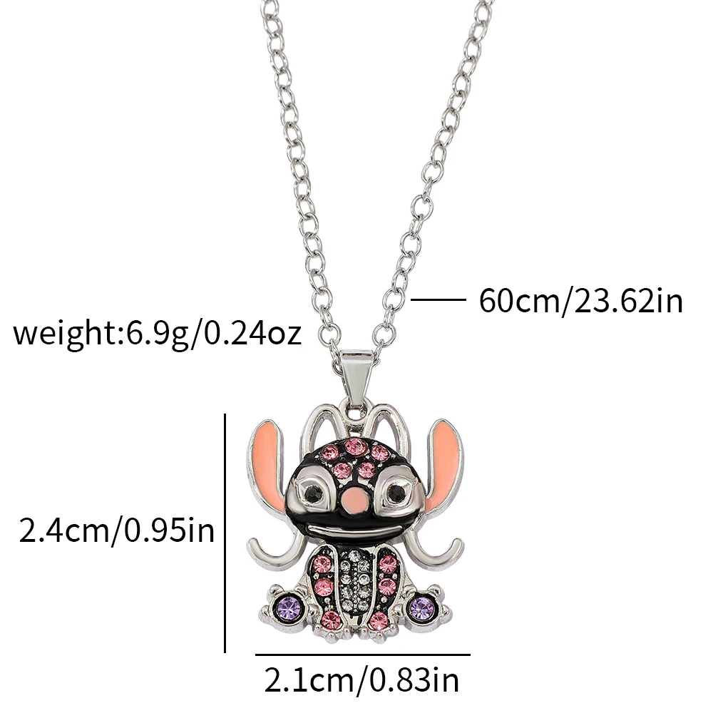 1개 디즈니 릴로 & 스티치 힙합 목걸이 귀여운 라인스톤 펜던트 목걸이 패션 애니메이션 장난감 선물