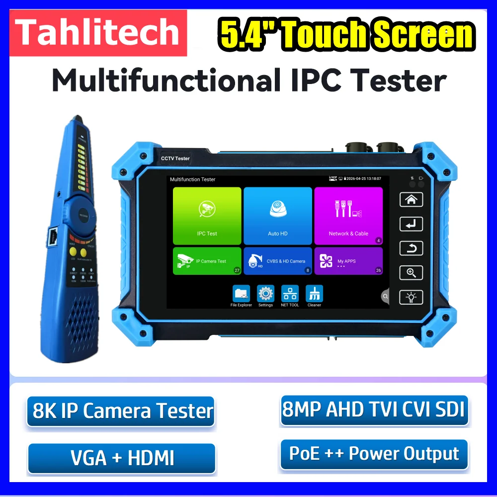 8K IP Camera Tester 5.4inch Touchscreen CCTV Tester for CVI TVI AHD Analog 4K RJ45 Cable TDR Test - Upgraded 5100Plus