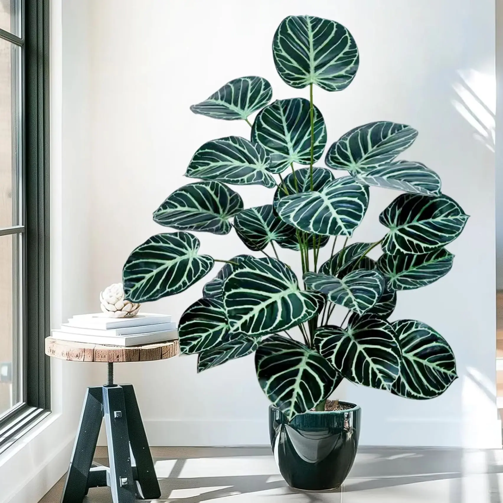 60-100cm Artificial Dark Green Alocasia Leaf Monstera Green Plants for Home Garden Room Office Decoration