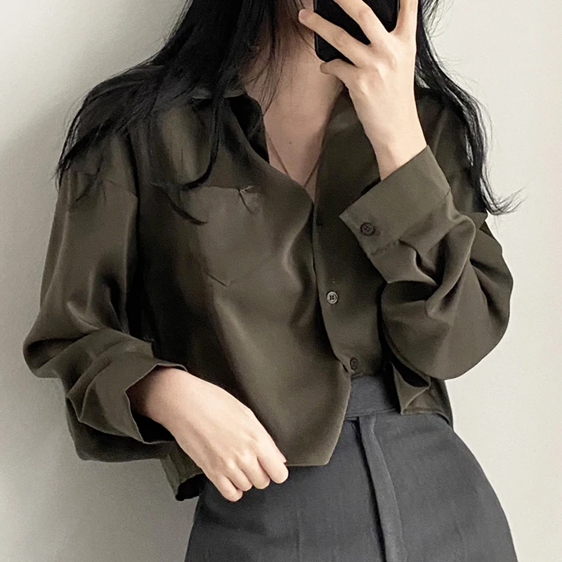

Liangliang Simple Elely Versatile Collar Single Button Loose Casual Color Long Sve ort irt Women's Top