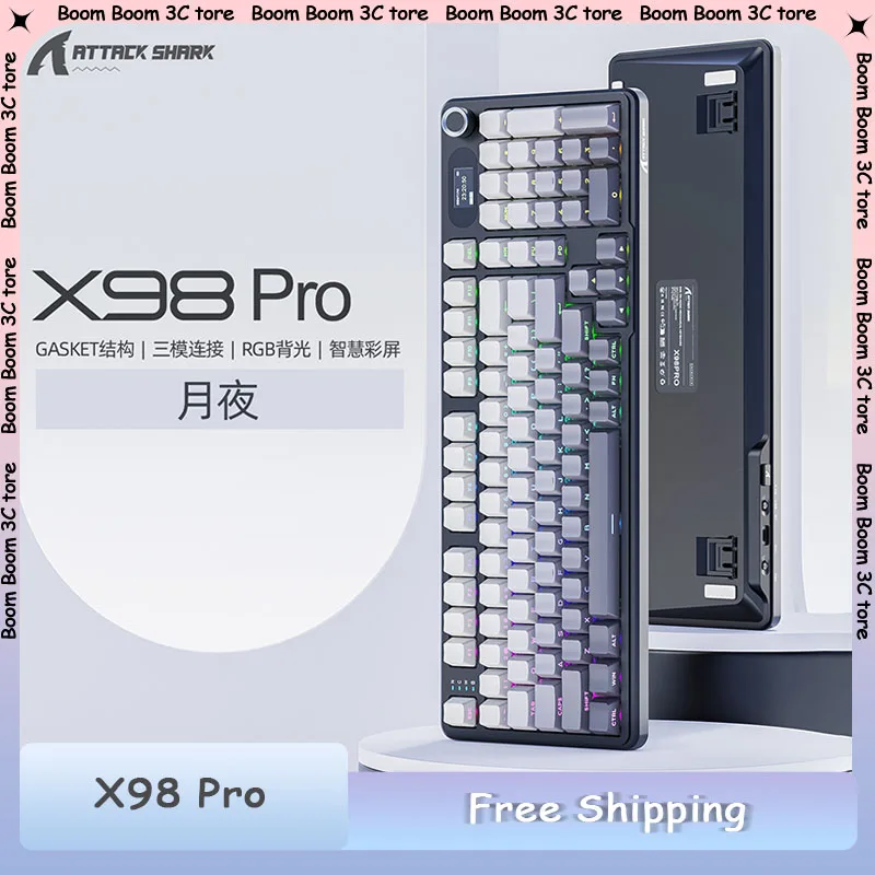 

ATTACK SHARK X98PRO Mechanical Keyboard Tri-mode with TFT Screen & Knob RGB Gasket Hot-Swap 5-Layer Foams Custom Gaming Keyboard