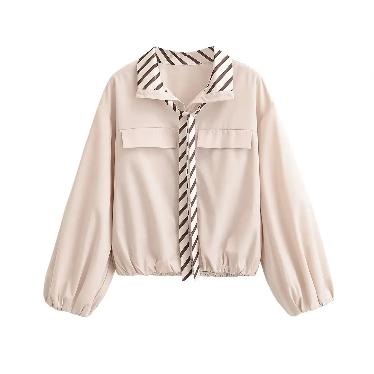 

2026 spring and summer new European and American style fashionable long-sleeved lapel contrast collar poplin shirt top