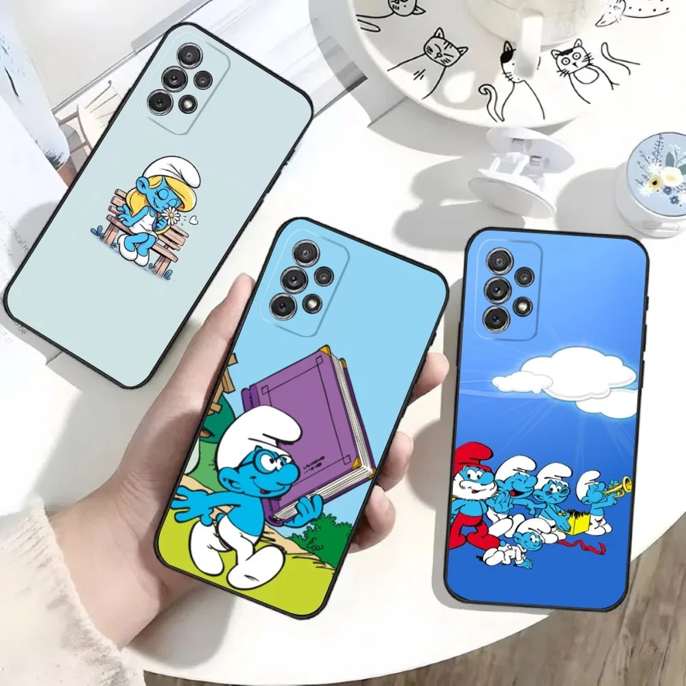 The Cartoon S-Smurfs-S Phone Case For Samsung S25,S24,S21,S22,S23,S30,Ultra,S20,Plus,Fe,Lite,Note,10 Black Soft Shell