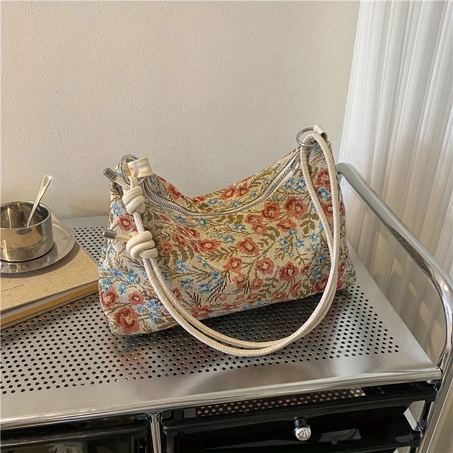 1PC Vintage Print Underarm Bag Large Capacity Fashion Women\'s Simple Multi-functional Canvas Shoulder Bag Casual Baguette Bag