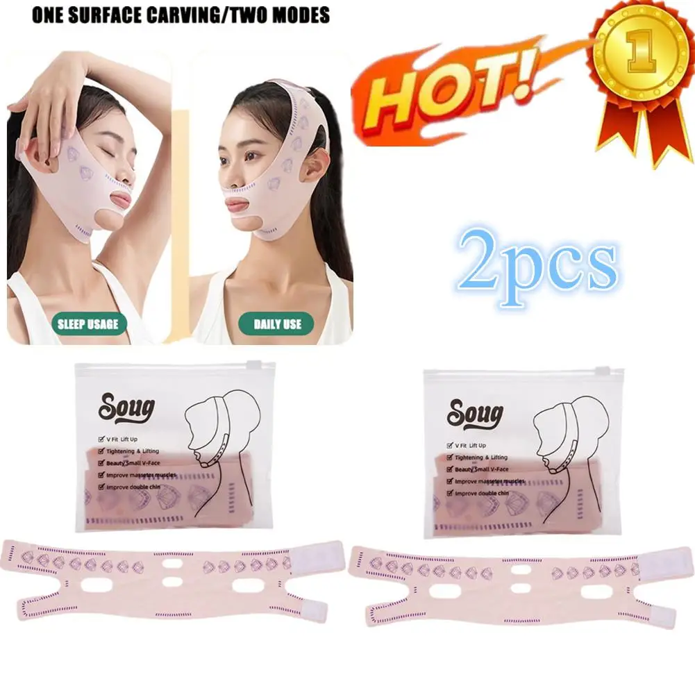 

2pcs Breathable V Face Band Cheek Lift Up Face Thin Mask Reduce Double Chin V Line Face Shaping Bandage Anti Wrinkle Face Bandag