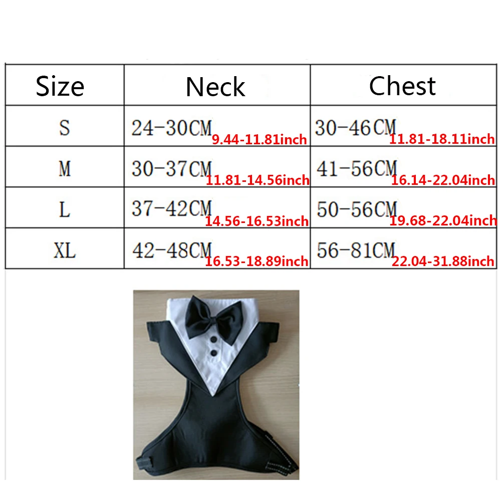 Gentleman Bowtie Tuxedo Pets Harness Vest Dog Chest Strap Clothes Small Dogs Puppy Formal Shirt Wedding Party Suit Costume