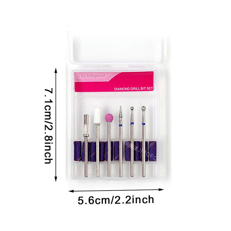 6 stks/doos Diamond Nail Boor Frees Voor Manicure Accessoire Polijsten Pedicure Elektrische Machine Nail Bit Burr Gereedschap