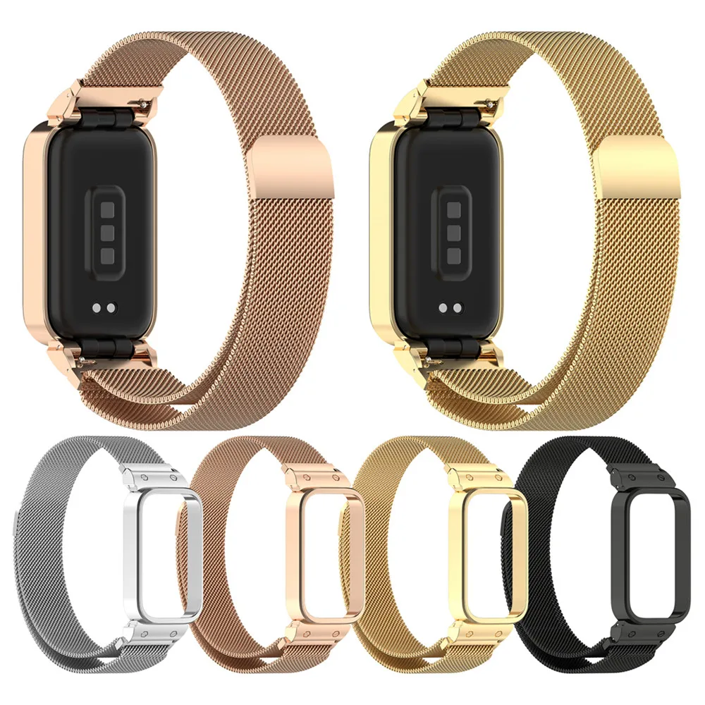 Xiaomi用ステンレススチールストラップ,時計用交換ブレスレット,磁気バックル,Redmiバンド3,9アクティブ