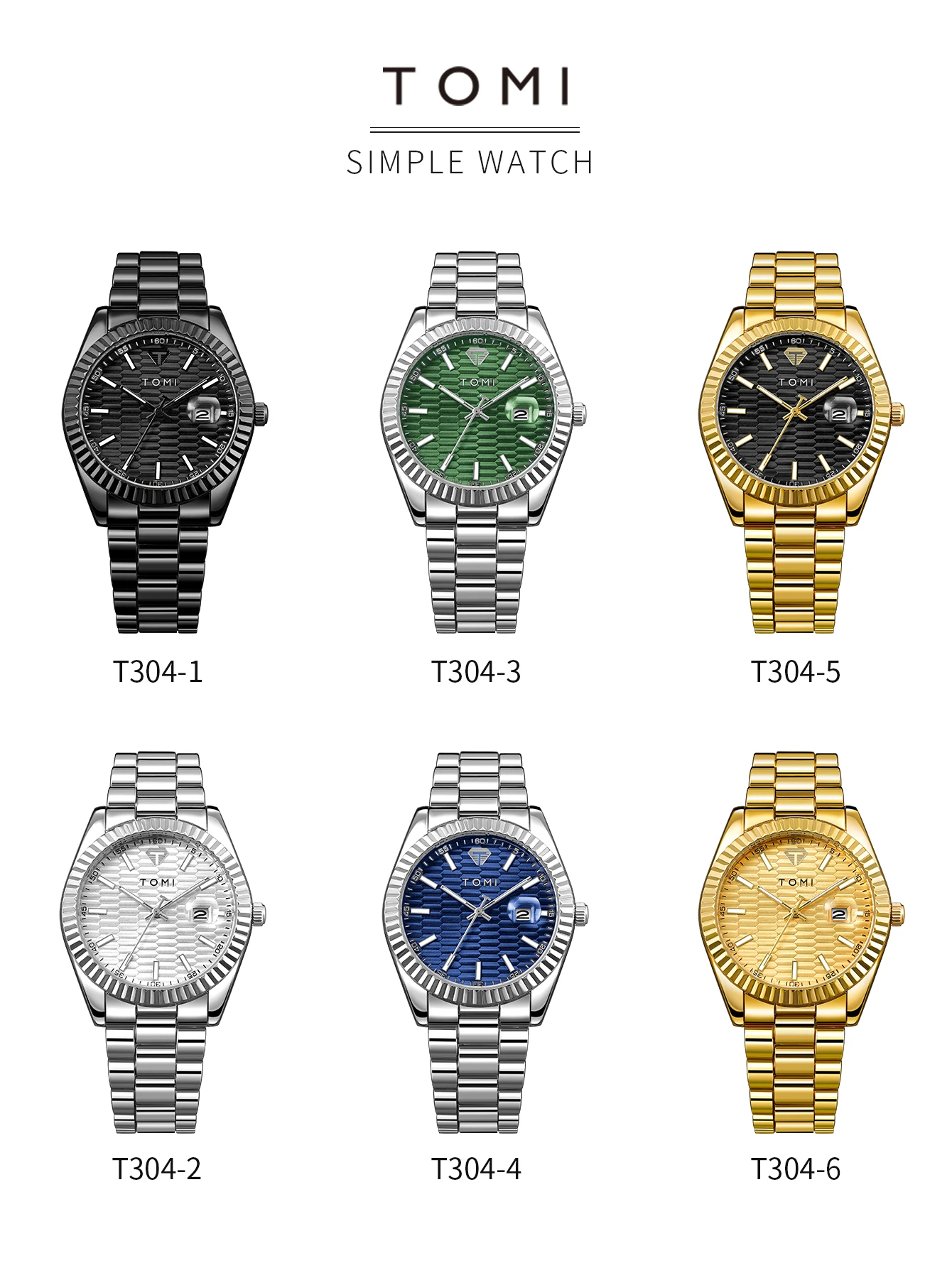 TOMI Neue Herrenuhr Brosche Ring Geschenkbox Set Luxus Business Edelstahlarmband Herren Kalender Casual Quarzuhr Reloj – Detail 5
