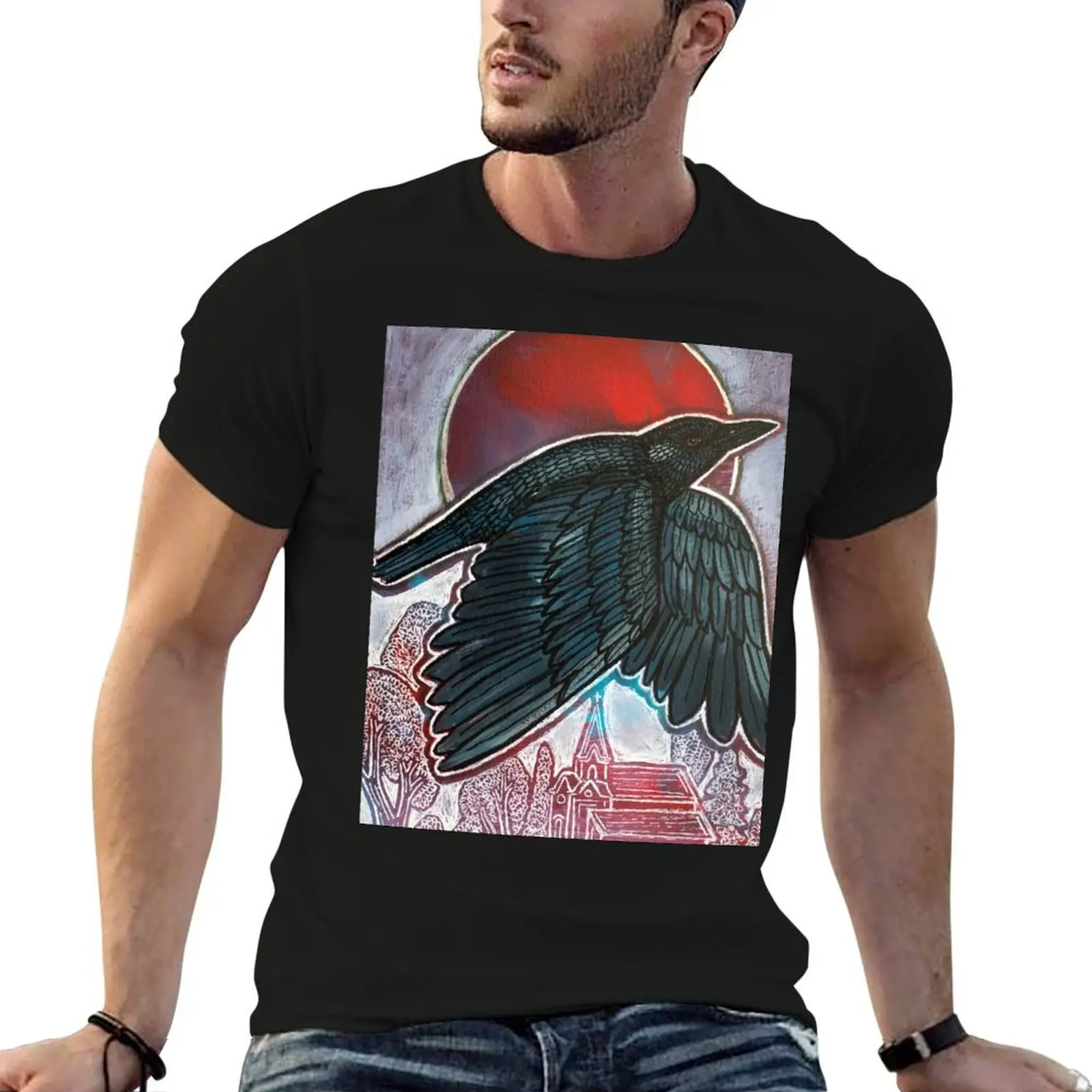 

Blood Moon Crow T-Shirt t shirt custom print man t shirts cotton man t shirts for men casual T-shirt