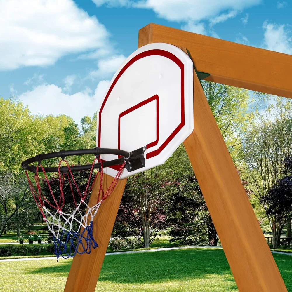 Kids Basketball Hoop Set - Adjustable Backboard with Ball & Pump, Easy Swing Set Attachment for Outdoor Play