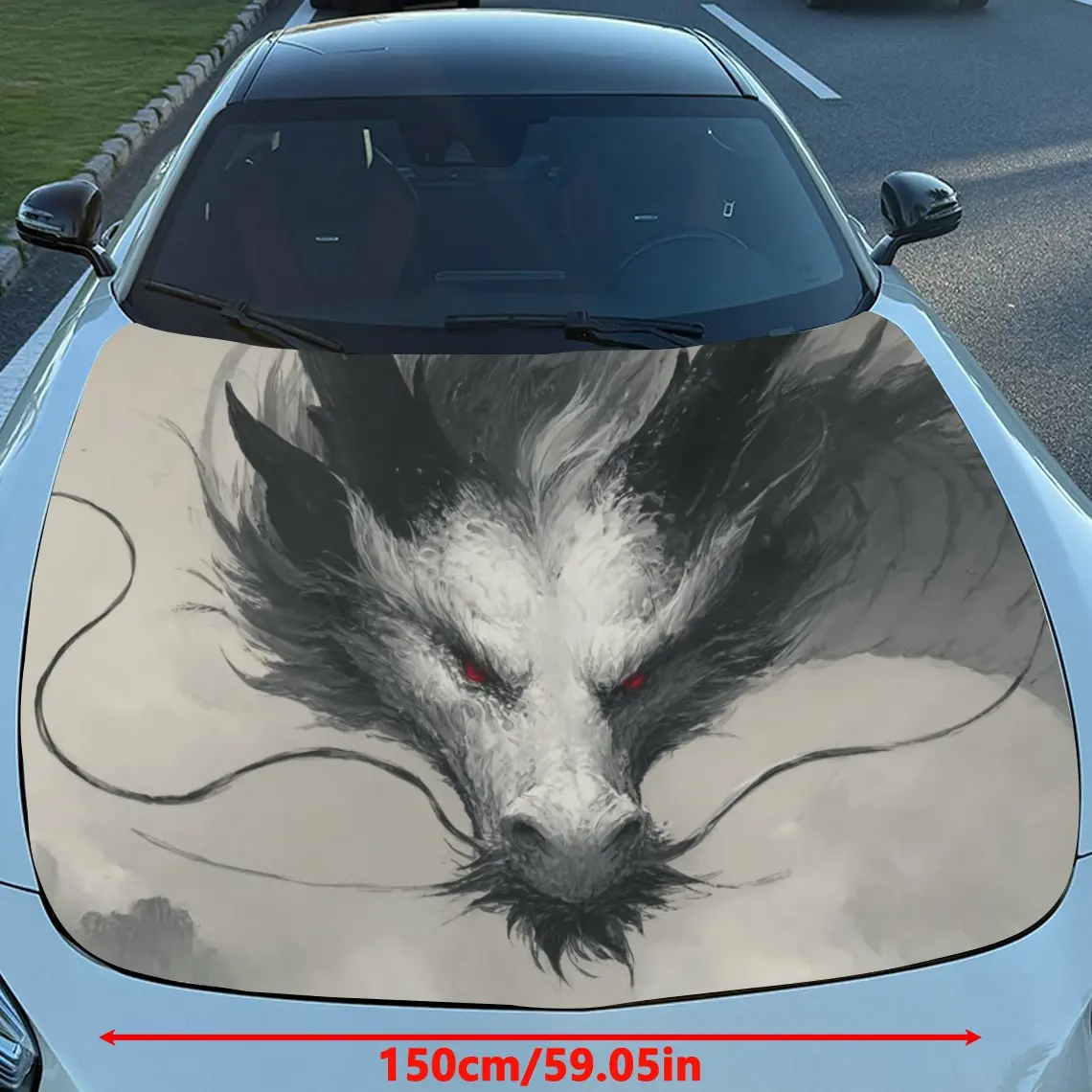 [Durable Construction] Red Eyed Dragon Car Hood Stickers-Scratch Resistant, Weather Resistant PVC Material, Easy To Stick, Addin