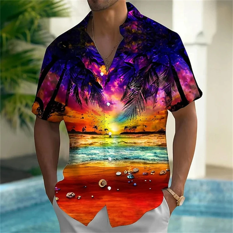 

Hawaii Palm Tree 3D Printed Men's Short Sleeve Shirt Casual Fashion Short Sleeve Button Up Shirt Hawaiian Vacation Women Blouse