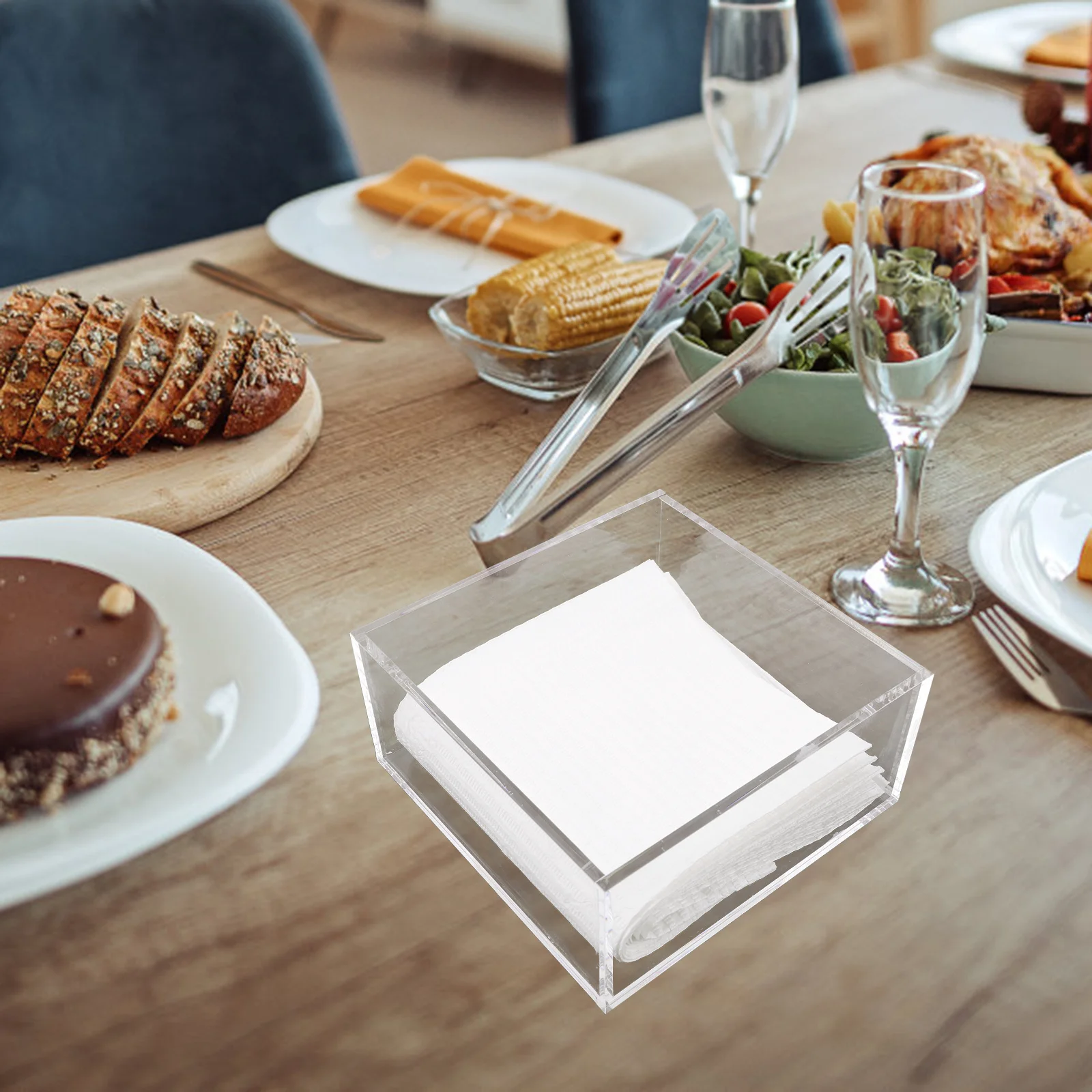 

Acrylic Napkin Holder Transparent Tabletop Tissue Organizer Modern Dinner Napkin Storage Dispenser Square Clear Holder For