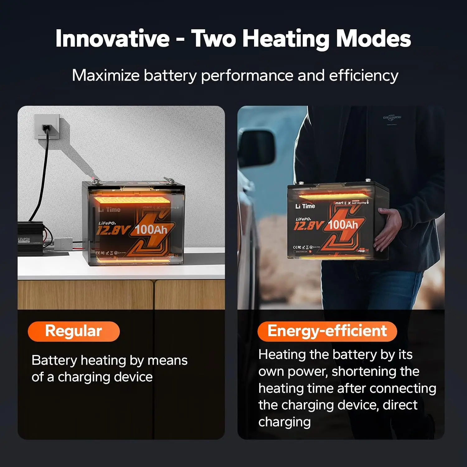 12V 100Ah LiFePO4 Self-Heating RV Battery for Marine & Camper, Customized