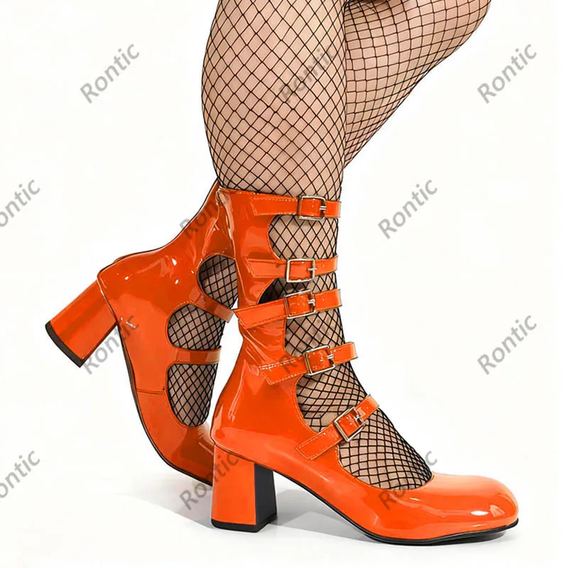 أحذية قوطية من الجلد اللامع باللون الأزرق - أحذية الكاحل المصنوعة يدويًا مع أشرطة بإبزيم - كعب لوليتا للسيدات مقاس كبير أمريكي 5-20 #6