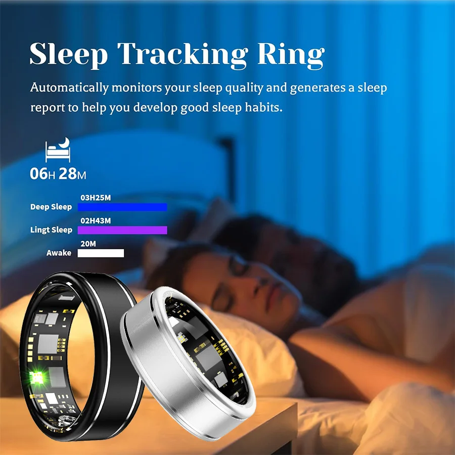 جهاز تتبع اللياقة البدنية الذكي، تتبع النوم، يمكن ارتداؤه، شاشة دقيقة، عداد الخطى، درجة الحرارة، تطبيق iOS وAndroid، أسود