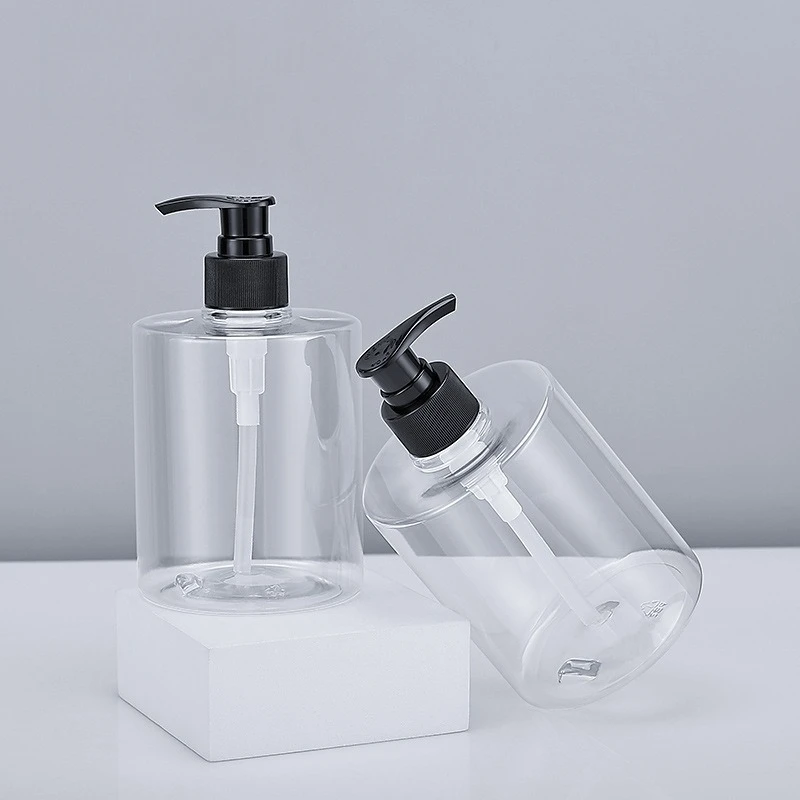500ml Round Shoulder Pump Bottle, 28-Thread Plastic Dispenser for Hand Sanitizer Shampoo, Refillable Body Lotion Container