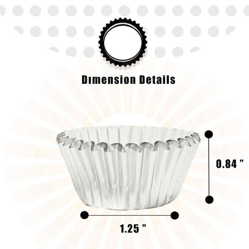 A74E-Mini 500 Uds. Revestimientos para cupcakes de lámina plateada para hornear tazas gruesas y resistentes, resistentes al aceite, papel de revestimiento para muffins