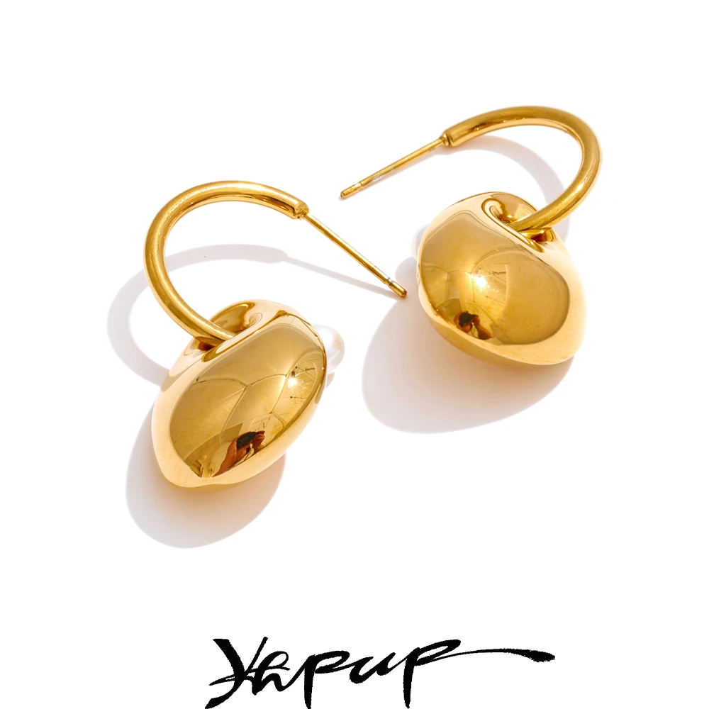 Yhpup 316L Smooth Stainless Steel Pearls Geometric Daily Drop Earrings 18K Golden PVD Plated Fashion High Quality Jewelry 2025