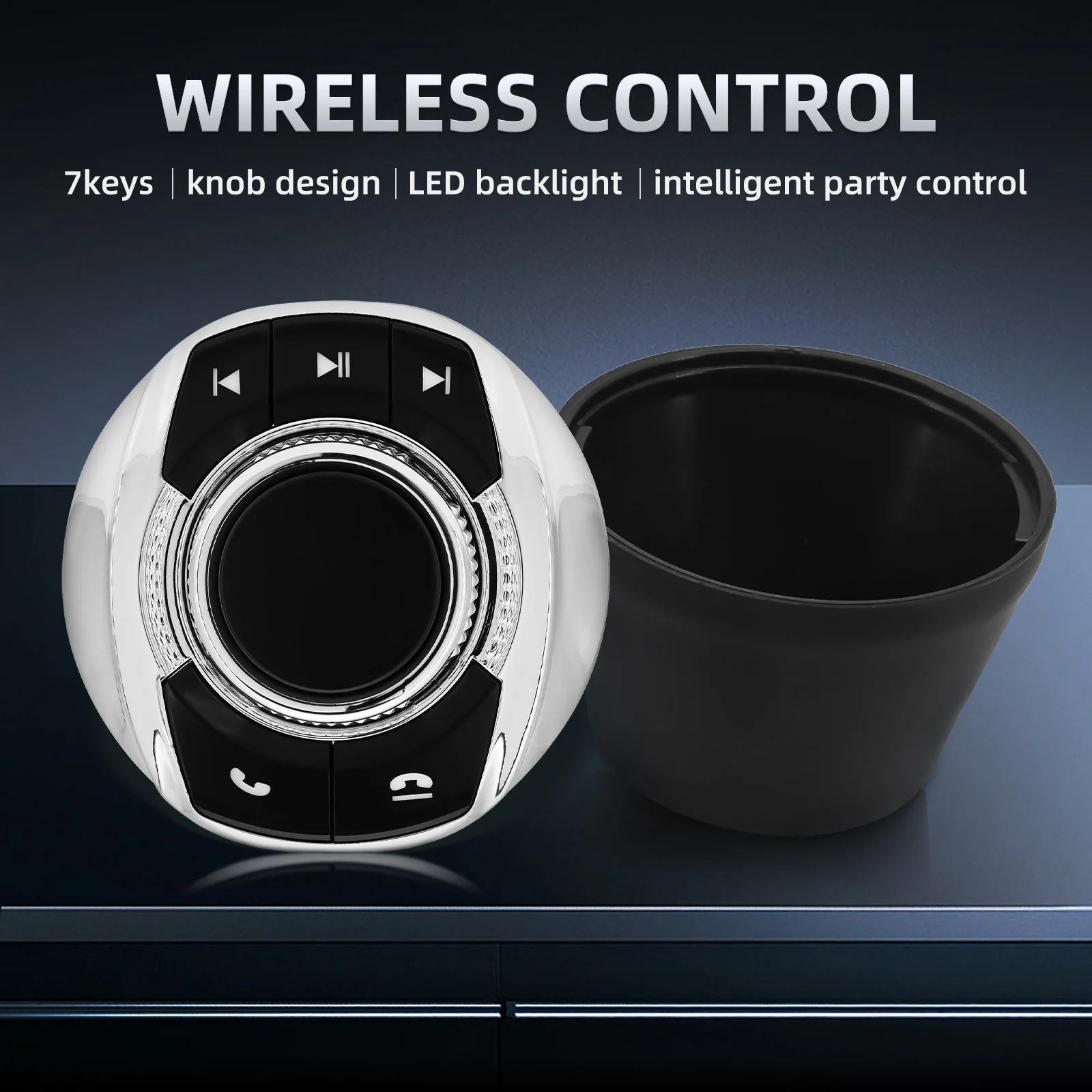 Steering Wheel Cup Shape Remote Control Universal Car LED Light 8-key Control Buttons For Android Multimedia Navigation Player
