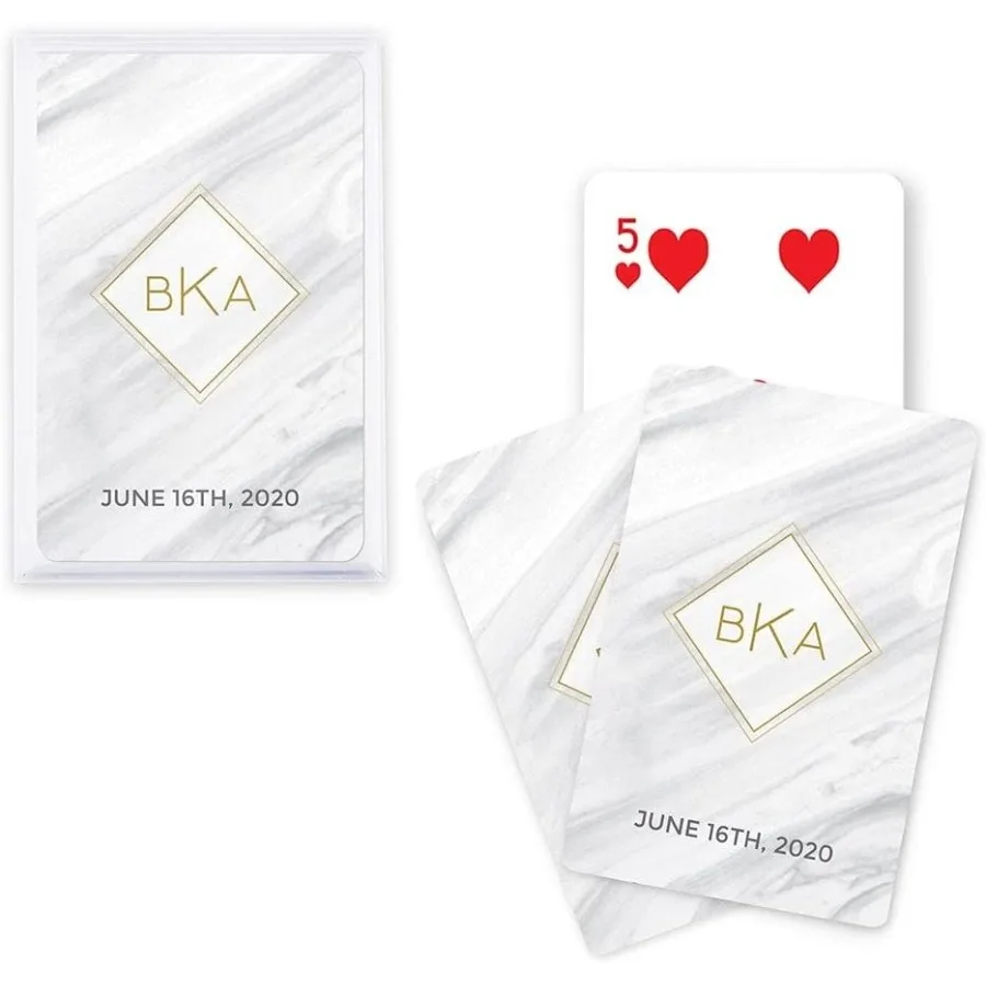

Уникальные свадебные сувениры для игральных карт на заказ для особых случаев с геометрическим мраморным дизайном Идеальное персонализированное прикосновение для мероприятий