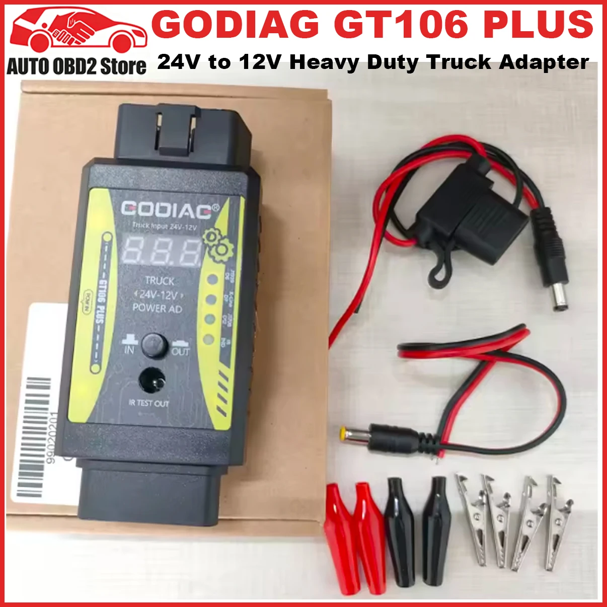 godiag-gt106-plus-24v-12v-変換アダプター（x431対応、大型トラック用、thinkcar診断対応）