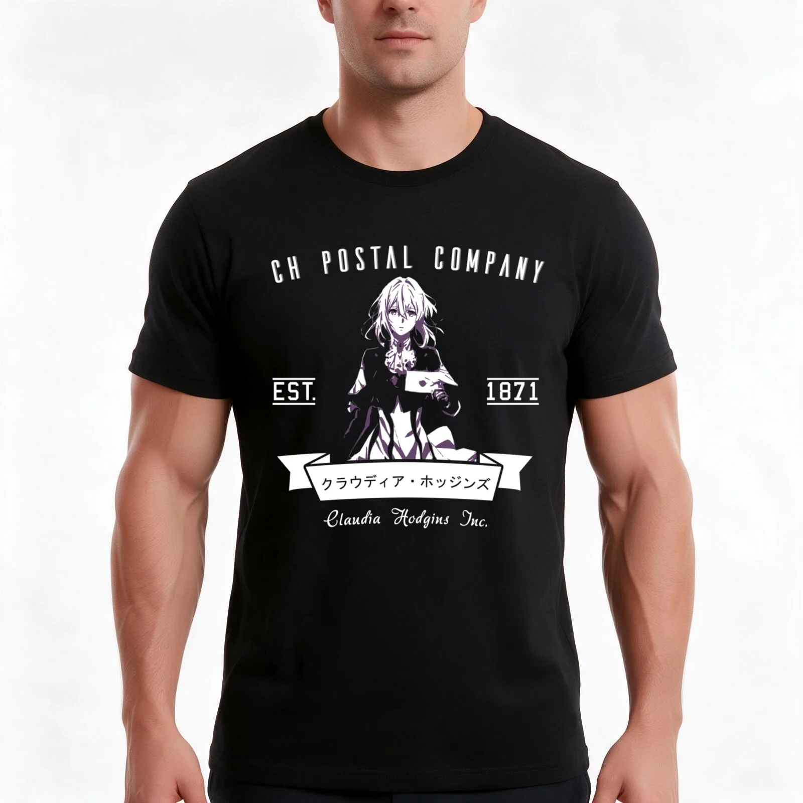 Violet Evergarden - CH Postal Company Anime Shirt 6 T-Shirt Summer Casual Cotton Tee Oversized Streetwear Tops 100% Cotton