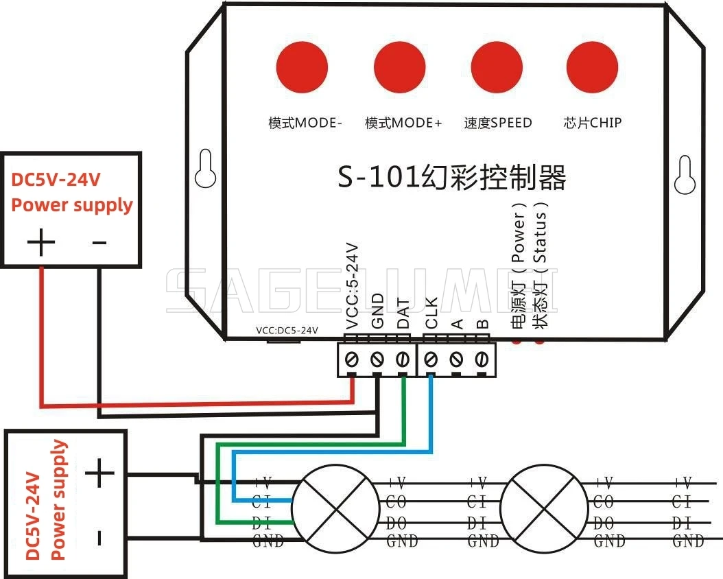 S-101 DMX512 Controller TTL Single Port Full Color Controller for Ws2811 Ws2812 Sk6812 Ws2815 Built in Effect Channel Controller