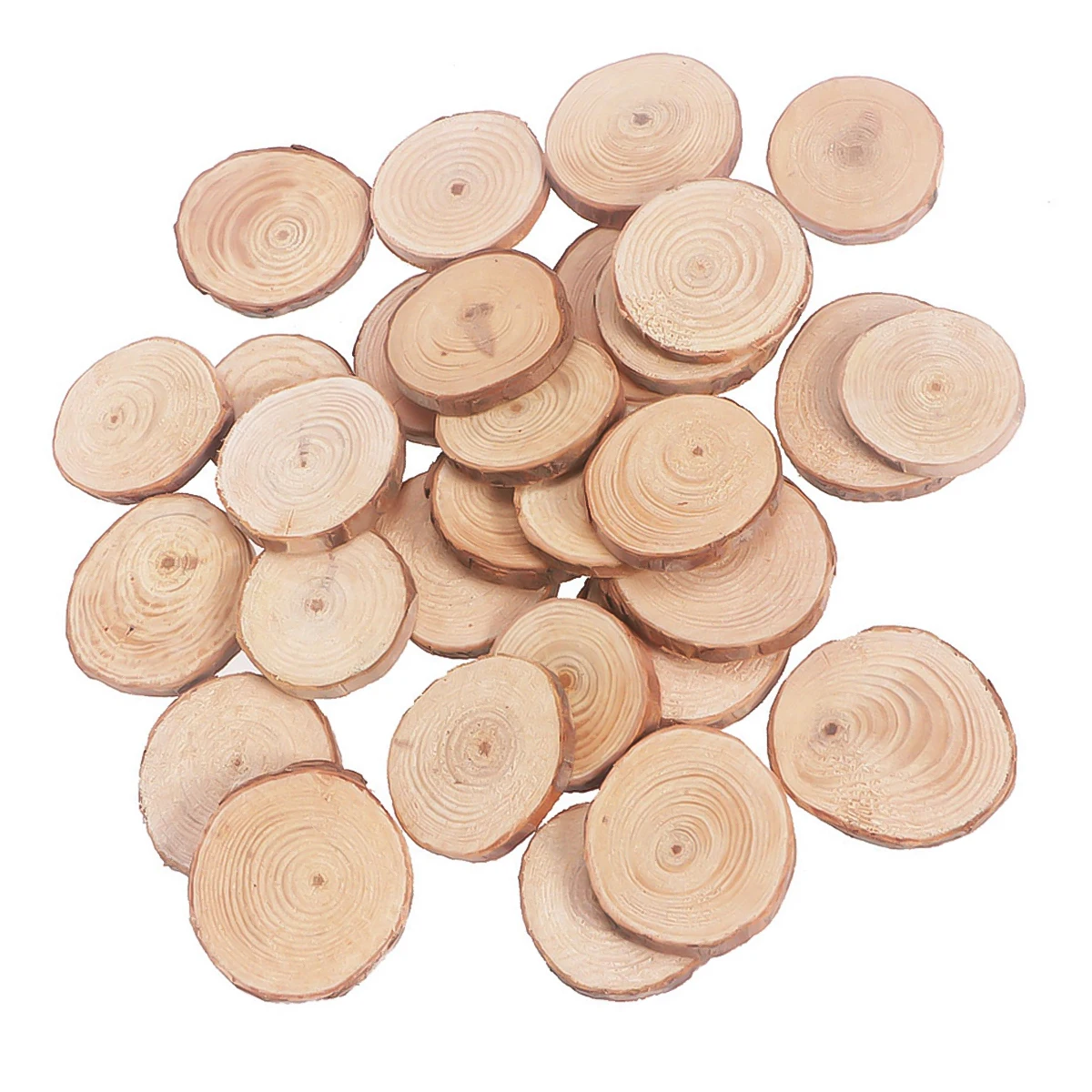

30pcs Wood Slices 3.5-4.5Cm Round Natural Log Discs Unfinished Diy Craft Material For Wedding Decor Christmas Ornament Wall Art